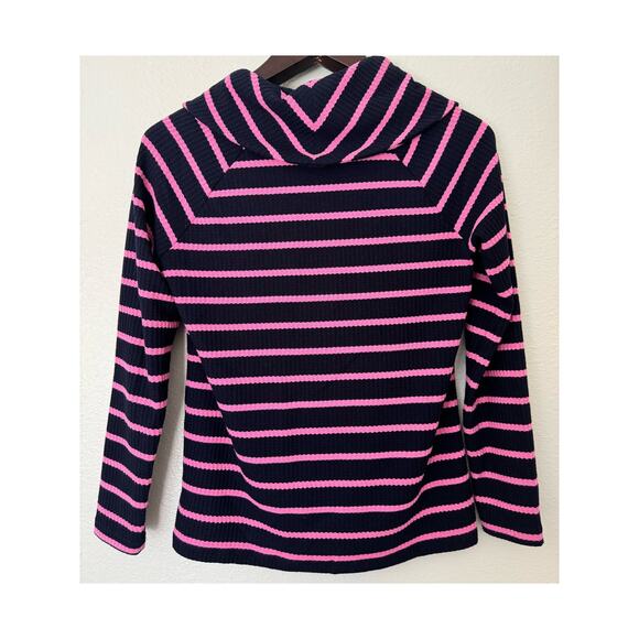 Talbots Navy Blue and Pink Stiped Waffle Knit Thermal Cowl Neck Shirt Size Small - Picture 5 of 5